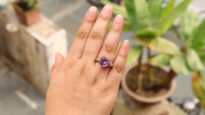 One A Kind Heart Shape Amethyst Ring 18K Gold