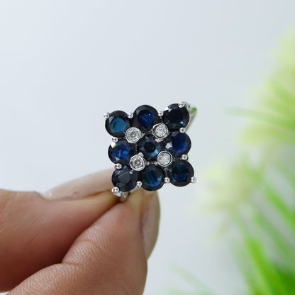 Statement Blue Sapphire Ring Silver
