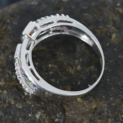 Princess Cut Multi Sapphire Ring Silver
