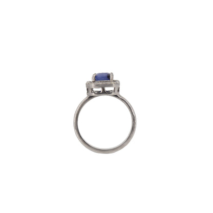 Blue Sapphire Pave Ring Silver