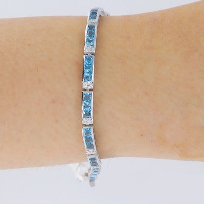 Swiss Blue Topaz & Cubic Zircon Bracelet Silver