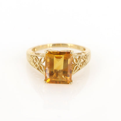 Yellow Filigree Citrine Ring 14K Gold