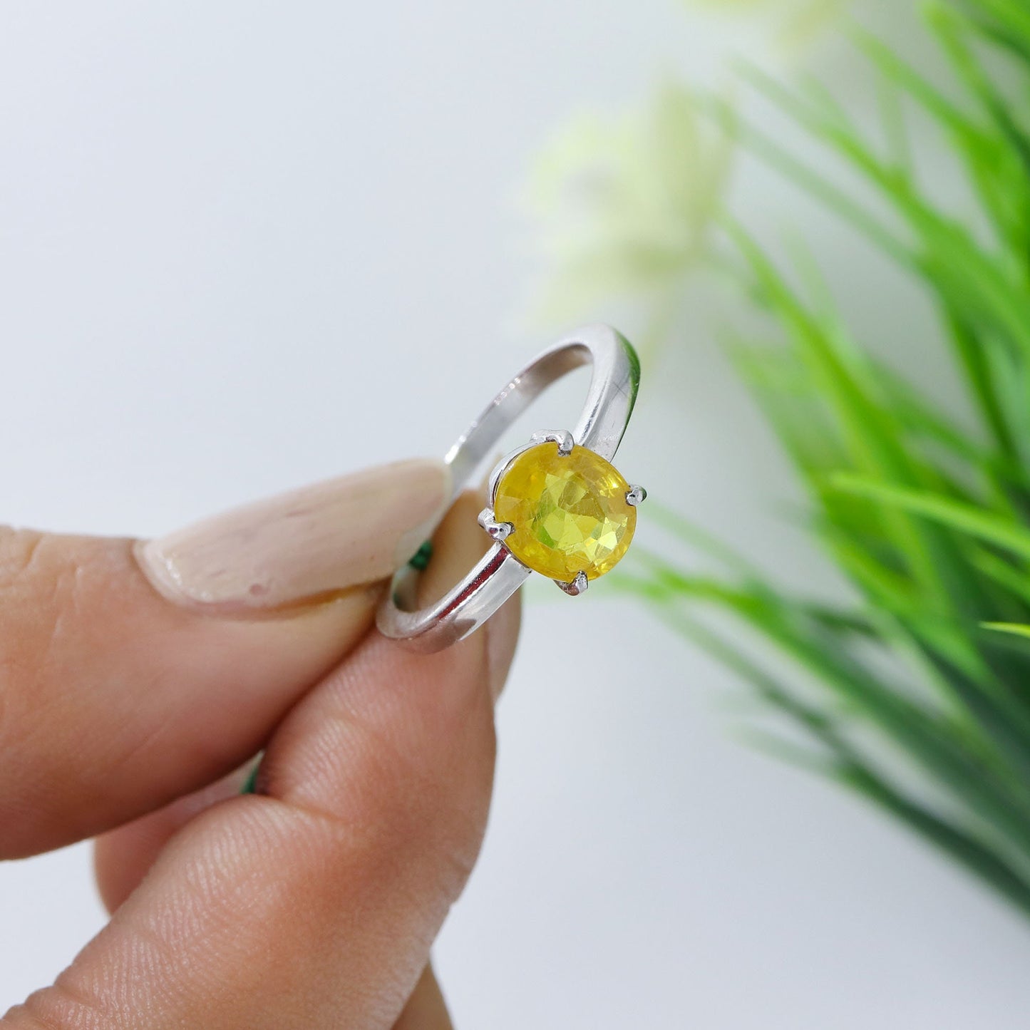 Oval Cut Yellow Sapphire Ring Silver
