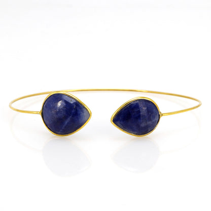 Oval Pear Shape Open Cuff Bangle Flexible Bangle Yellow Bangle B. Sapphire Fine Jewelry Anniversary 14K Gold