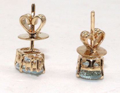 Yellow Studs Aquamarine Prong Setting Fine Earring 14K Gold