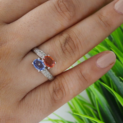 Oval Cut Multi Sapphire & Ring Silver