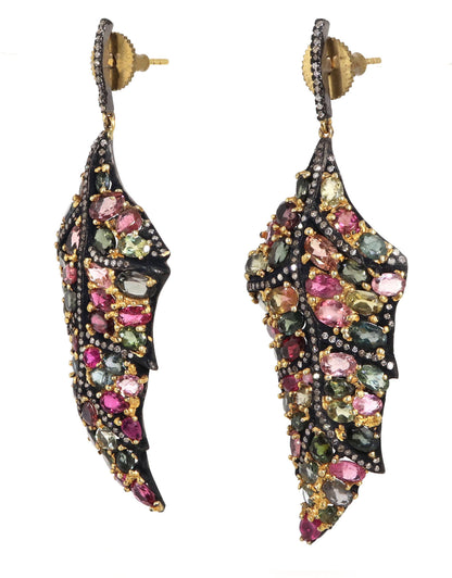 Genuine Multi Tourmaline Real Studded Victorian Earring Gold