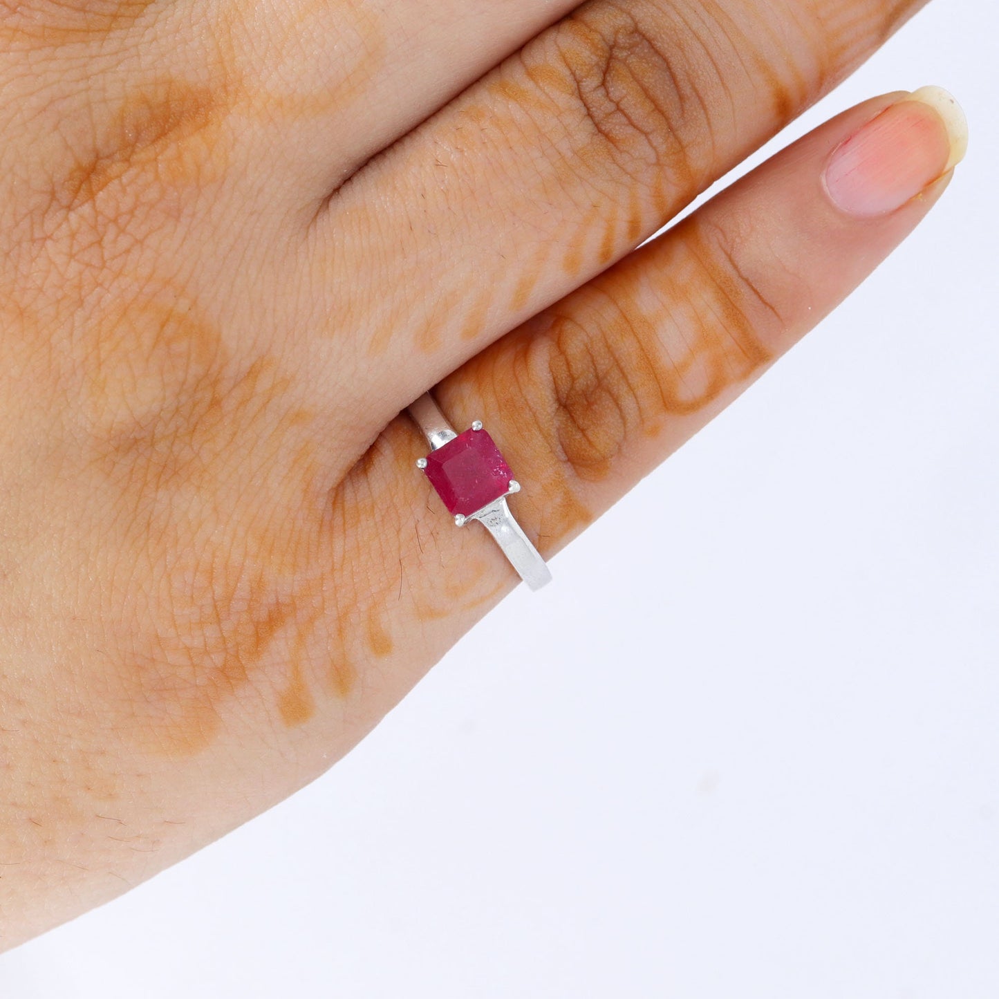 Octagon Cut Ruby Ring Silver