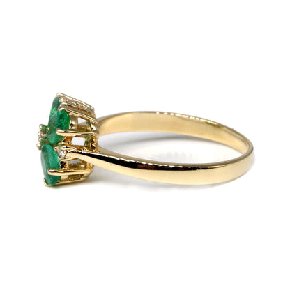 Handmade Emerald Flower Ring 14K Gold