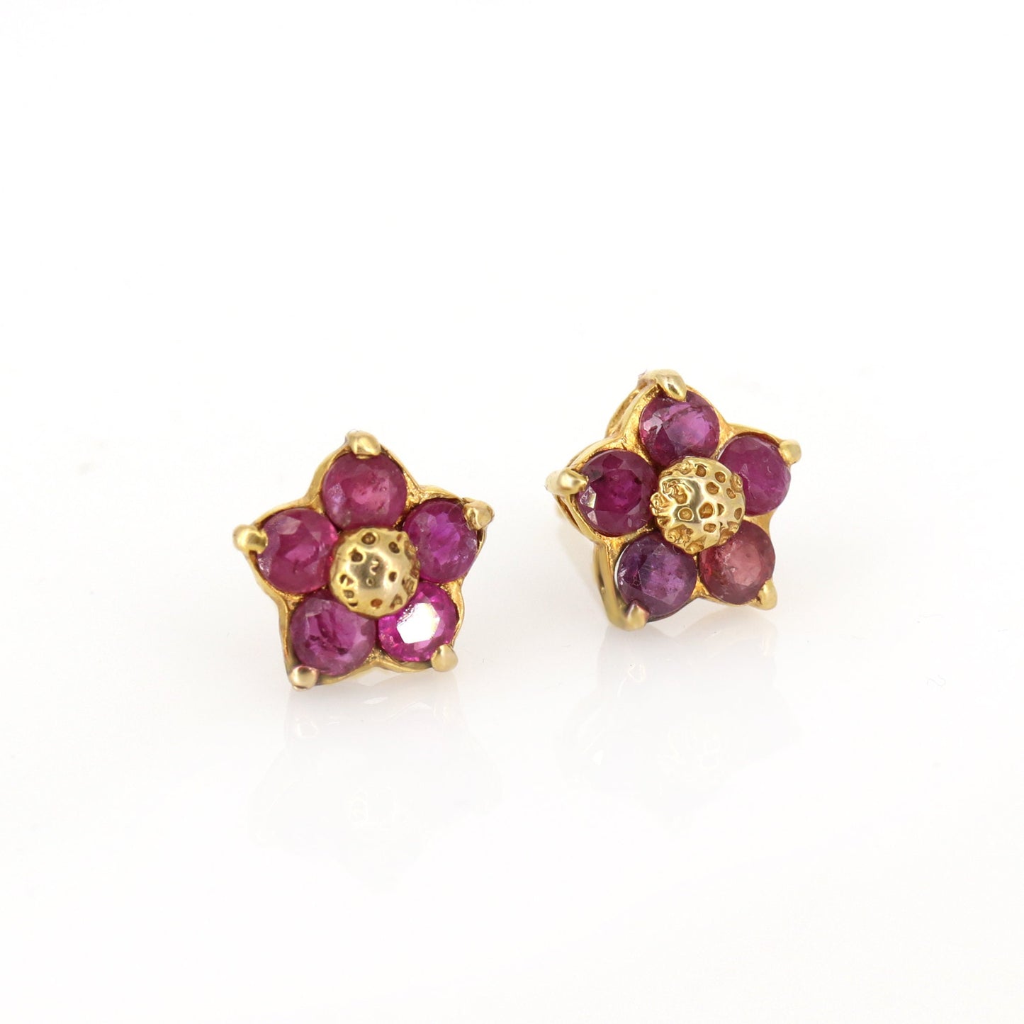 2.50 Round Cut Red Ruby Wedding Push Back Stud Flower Earring 18K Gold