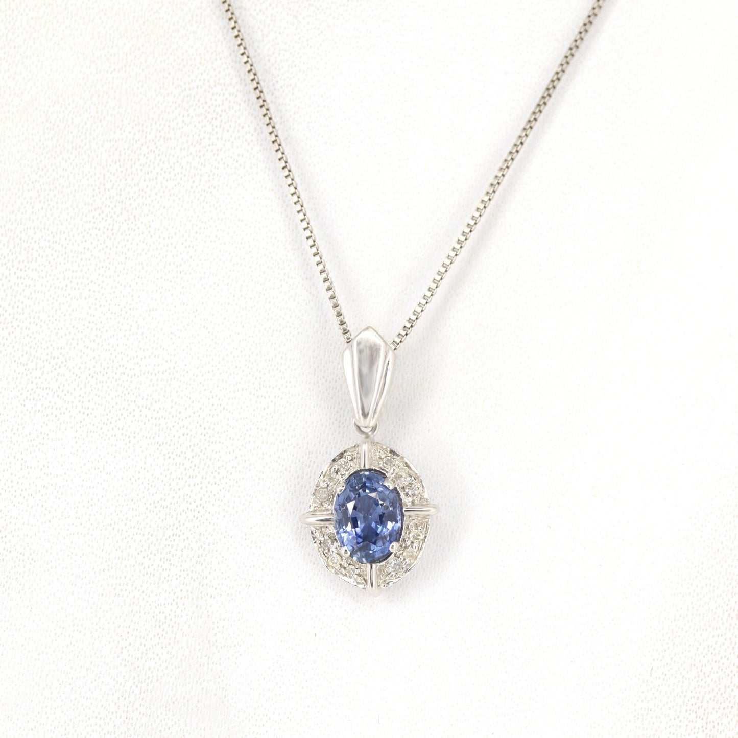 0.93 Oval Blue Sapphire Halo Pendant 14K Gold