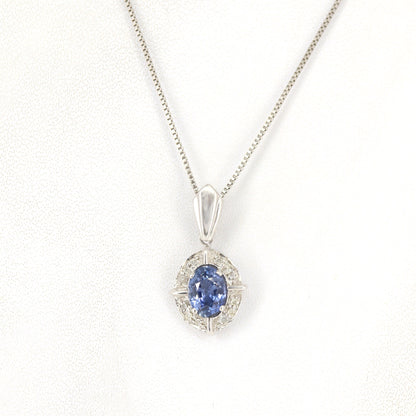 0.93 Oval Blue Sapphire Halo Pendant 14K Gold