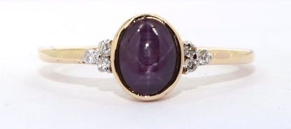 Certified Genuine Star Ruby Cabochon Solitaire Ring 14K Gold