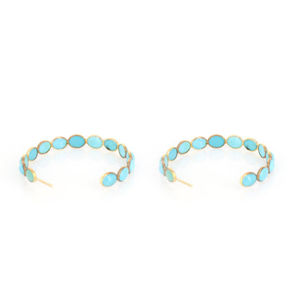 Large 18Kt Hoops Turquoise Hoop Earring Gold