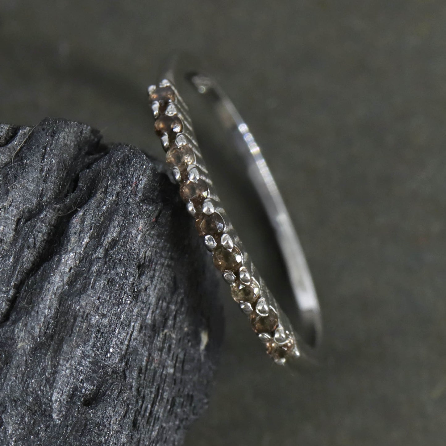 Minimalist Amethyst Smokey Quartz Citrine Gemstone Ring Silver