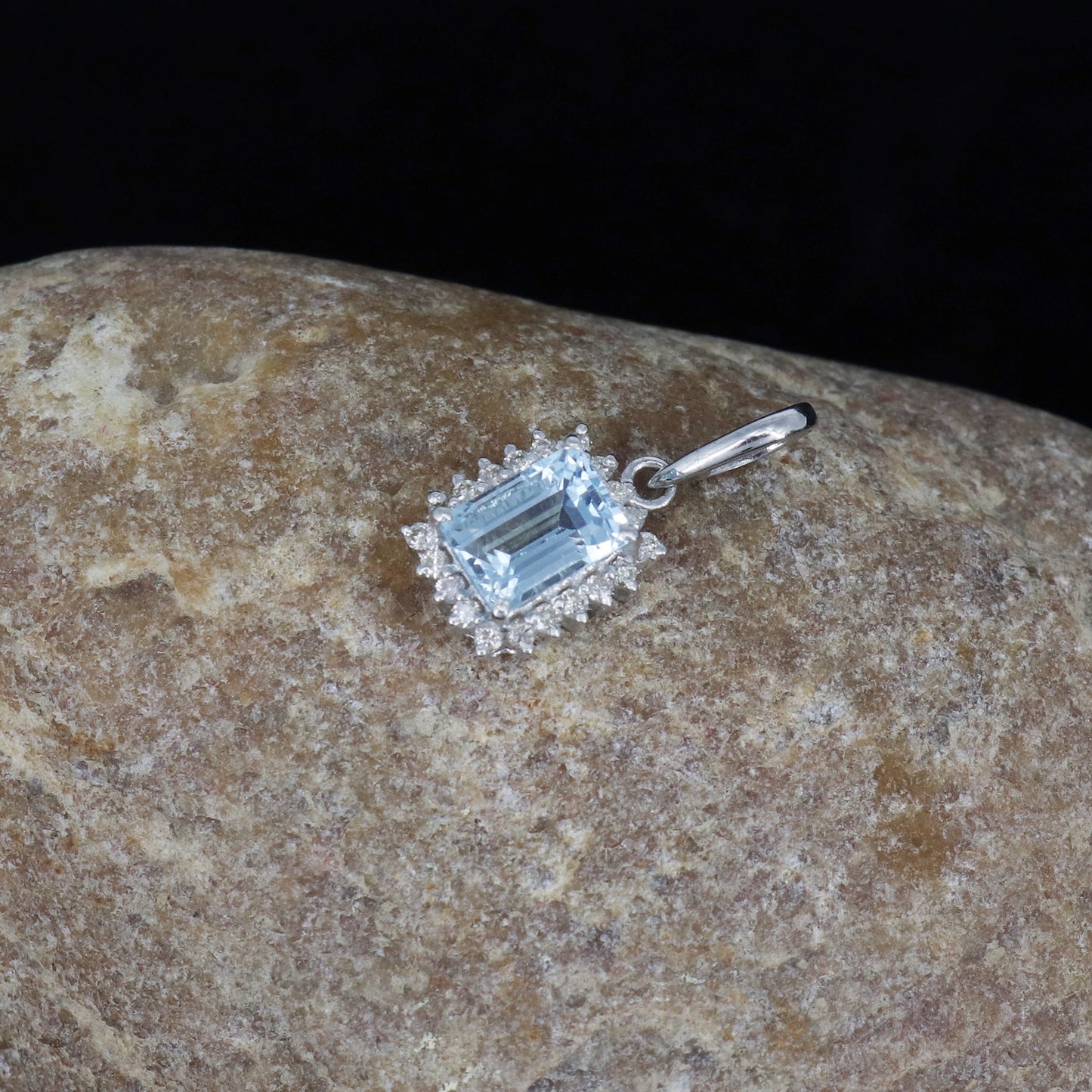 White Aquamarine Halo Pendant 14K Gold