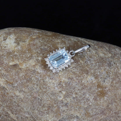 White Aquamarine Halo Pendant 14K Gold