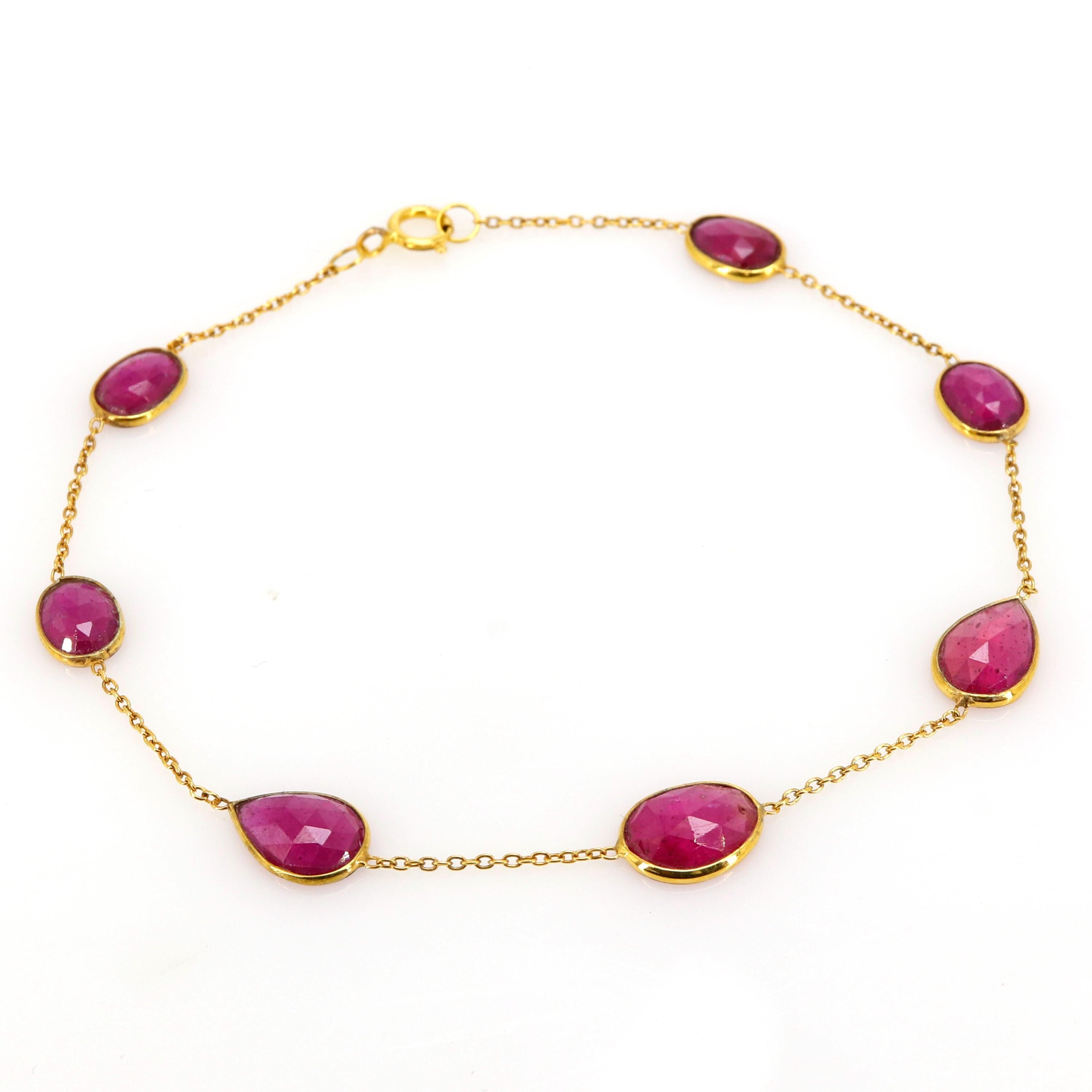 Handmade Ruby Bracelet 14K Gold