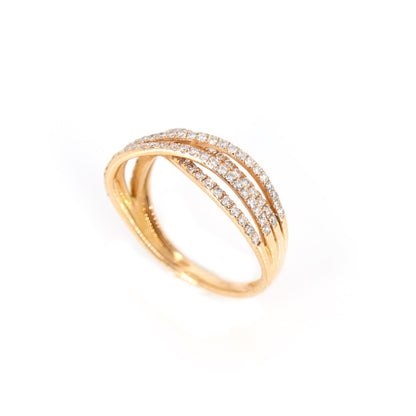 Rose Criss Cross Wedding Band: Micro Pave Crossover Ring 18K Gold