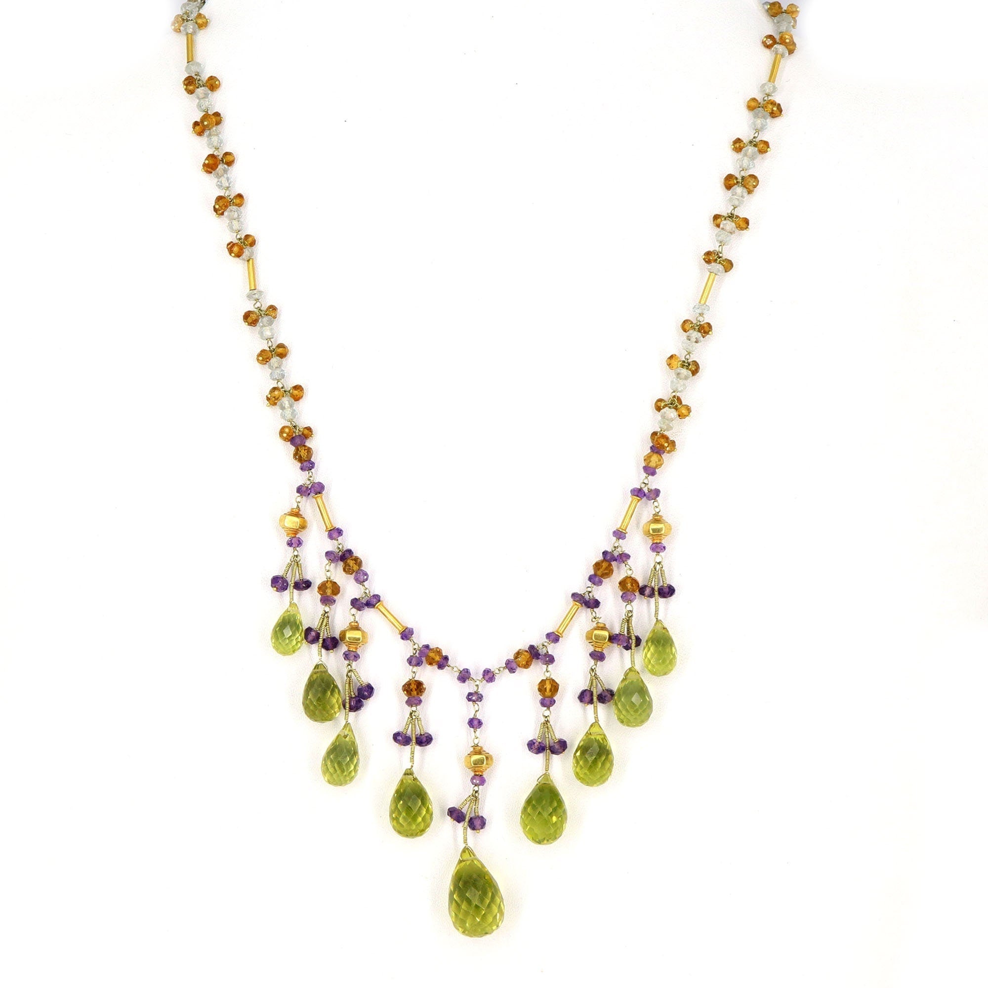 Amethyst Aquamarine Citrine Lemon Topaz Necklace 18K Gold