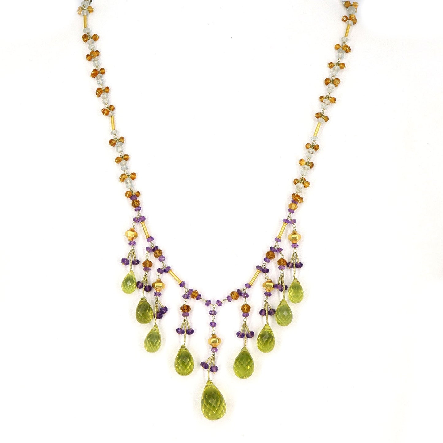 Amethyst Aquamarine Citrine Lemon Topaz Necklace 18K Gold