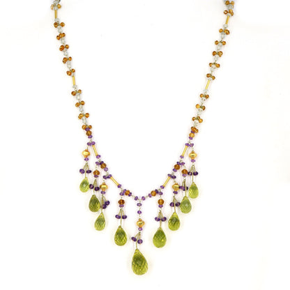 Amethyst Aquamarine Citrine Lemon Topaz Necklace 18K Gold