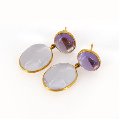 Amethyst & Rose Quartz Cabochon Earring 18K Gold