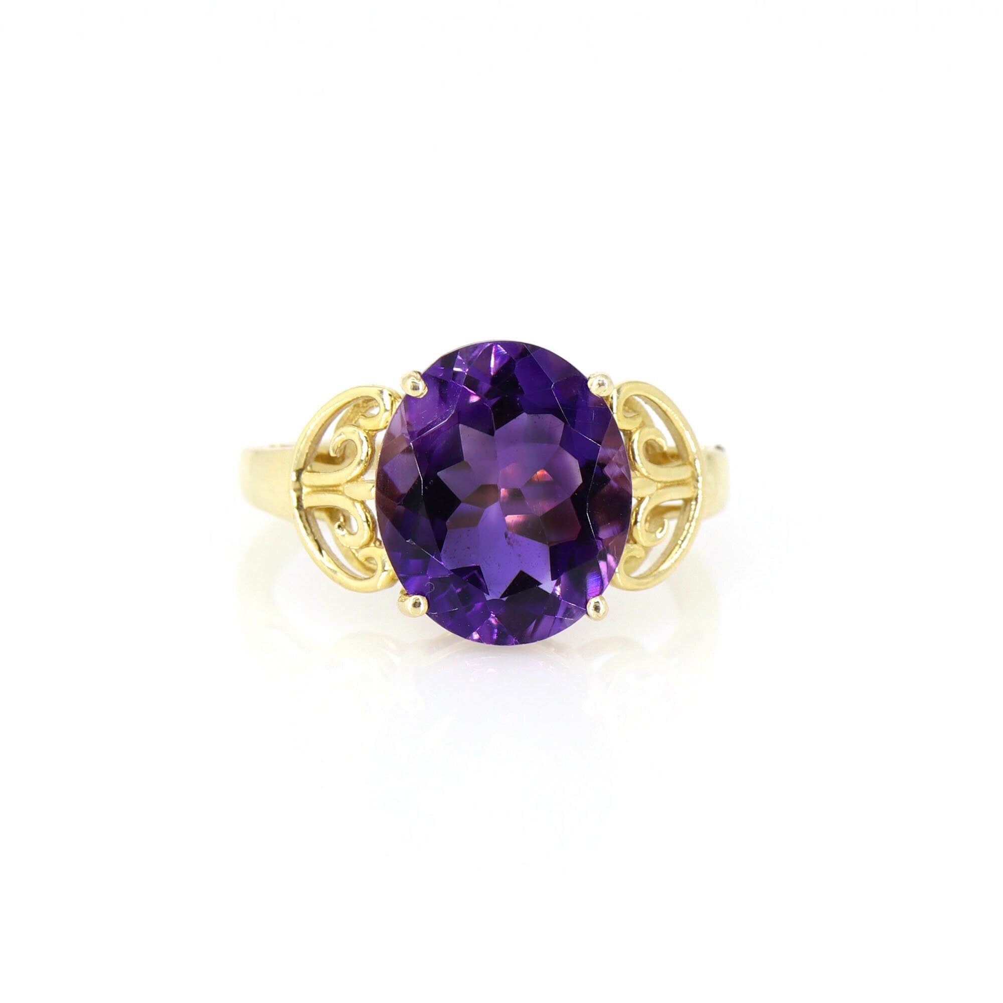 Filigree Style Yellow Purple Amethyst Ring 14K Gold