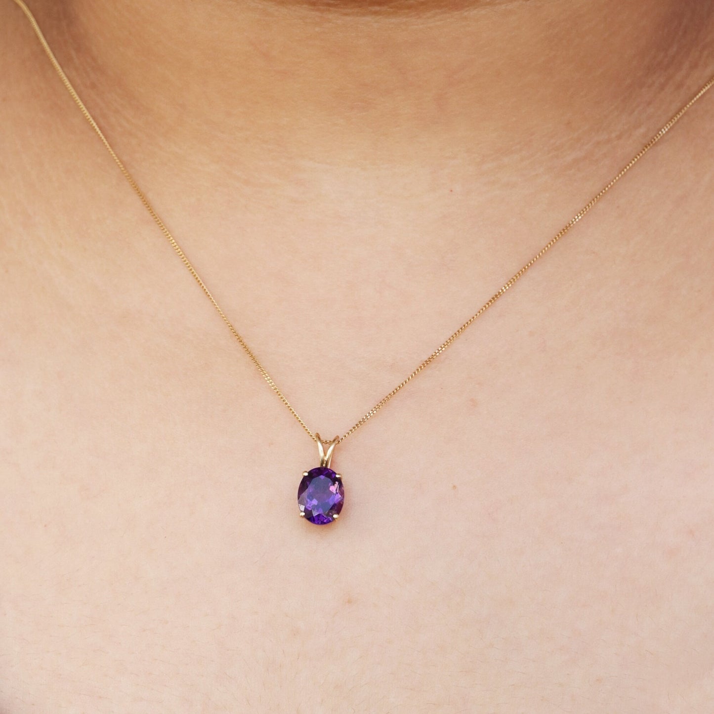 Boho Jewelry Purple Amethyst Necklace 14K Gold