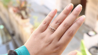 Rose Criss Cross Wedding Band: Micro Pave Crossover Ring 18K Gold