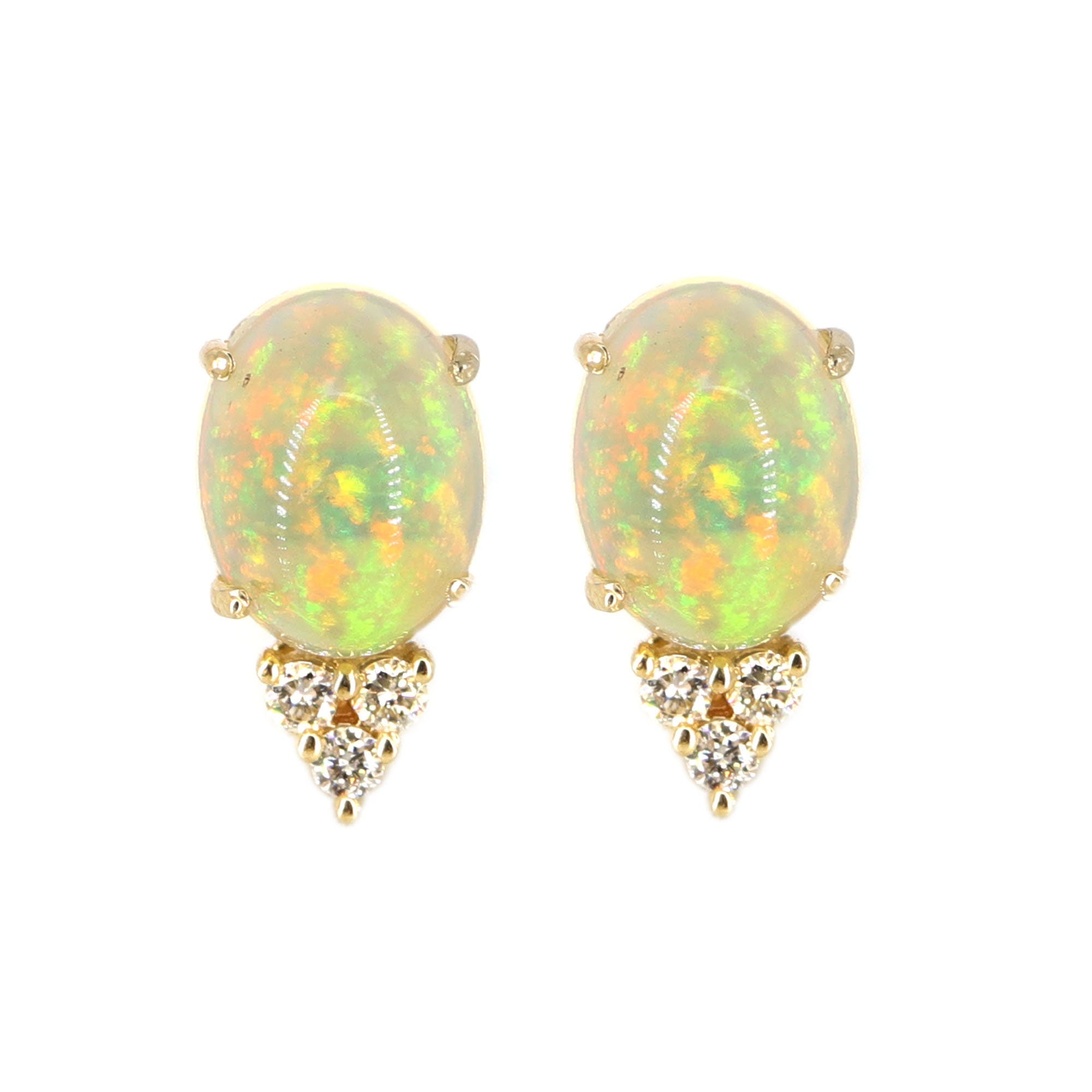 Handmade Opal Anddiamond Earring 14K Gold