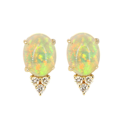 Handmade Opal Anddiamond Earring 14K Gold