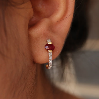 Ruby Studs/ Yellow Dainty Studs/ Earring 14K Gold
