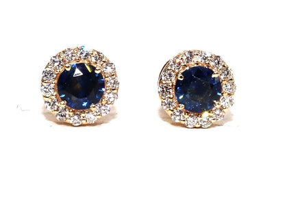 Real Blue Sapphire Stud Earring 14K Gold