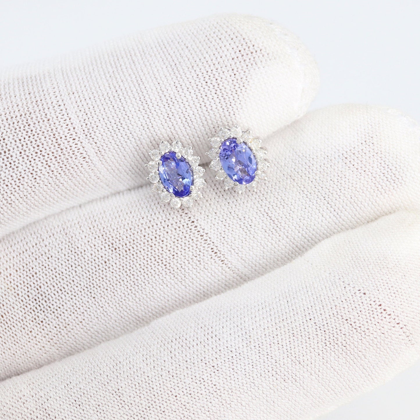 Cluster Tanzanite Studs White Multi Gemstone Tanzanite Earring 18K Gold
