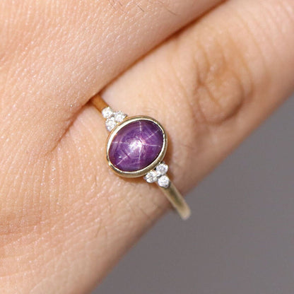 Certified Genuine Star Ruby Cabochon Solitaire Ring 14K Gold