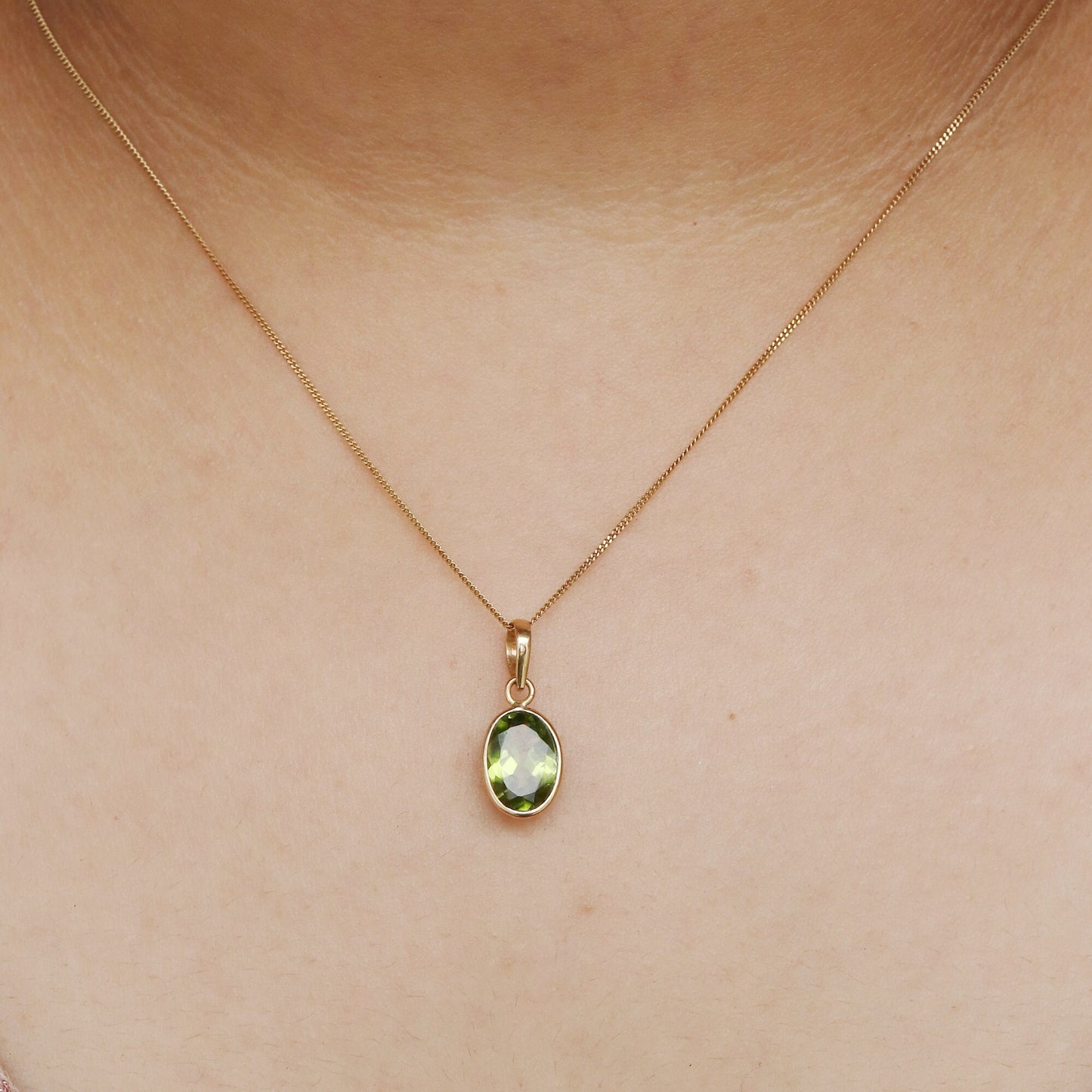 Peridot Oval Cut Necklace 14K Gold
