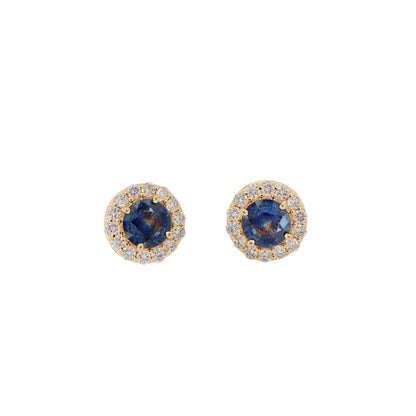 Real Blue Sapphire Stud Earring 14K Gold