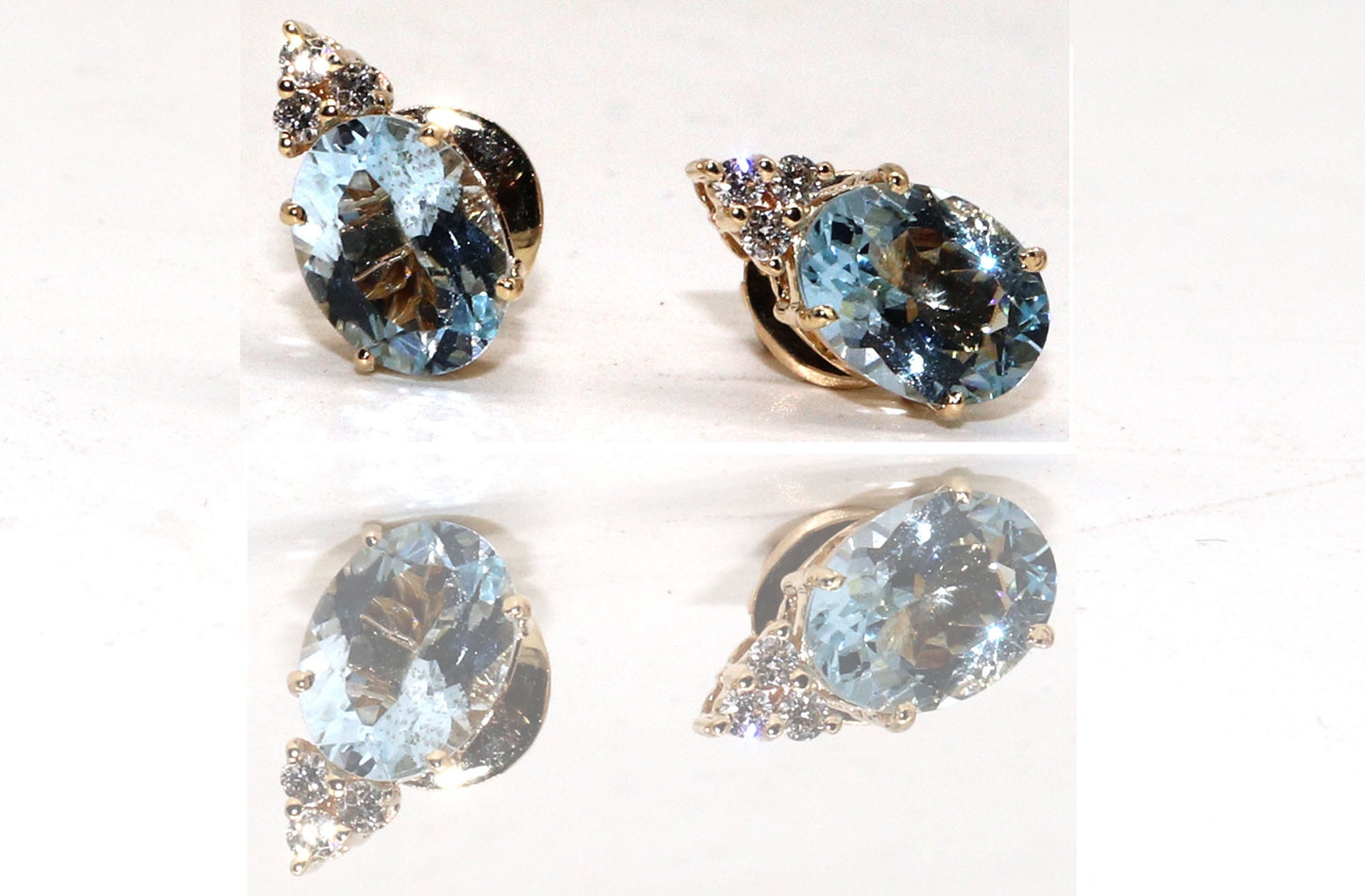 Yellow Studs Aquamarine Prong Setting Fine Earring 14K Gold