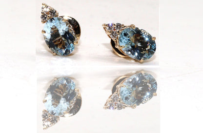 Yellow Studs Aquamarine Prong Setting Fine Earring 14K Gold