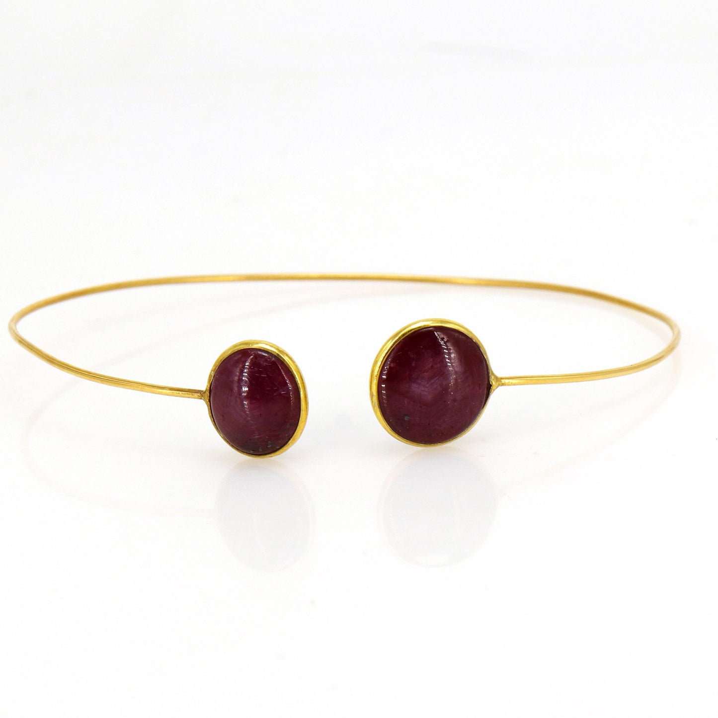 Open Cuff Flexible Bangle Deep Red Ruby Star Ruby Setted Yellow /Proposal /Trendy Des 14K Gold
