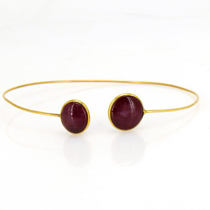 Open Cuff Flexible Bangle Deep Red Ruby Star Ruby Setted Yellow /Proposal /Trendy Des 14K Gold