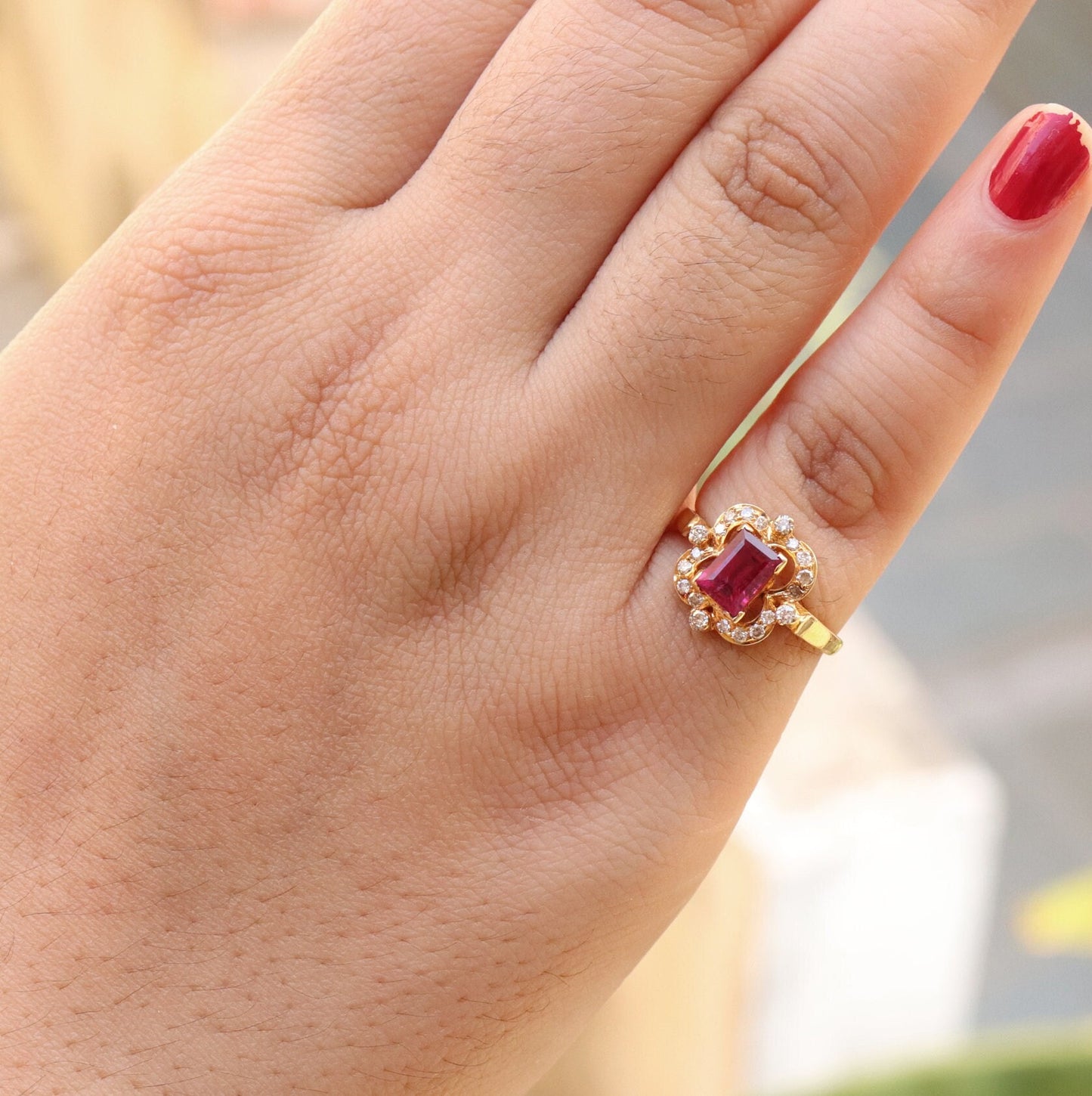 Rubellite Tourmaline & Yellow Ring 18K Gold