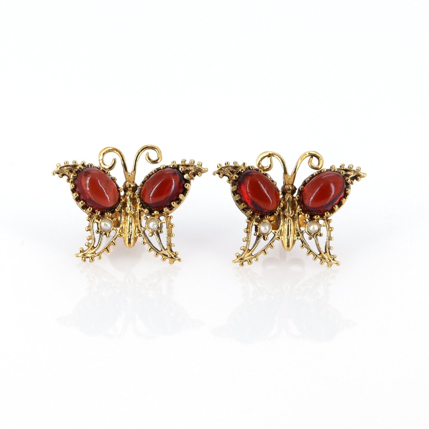 Tiny Butterfly Garnet Studs 9K Yellow Earring Gold