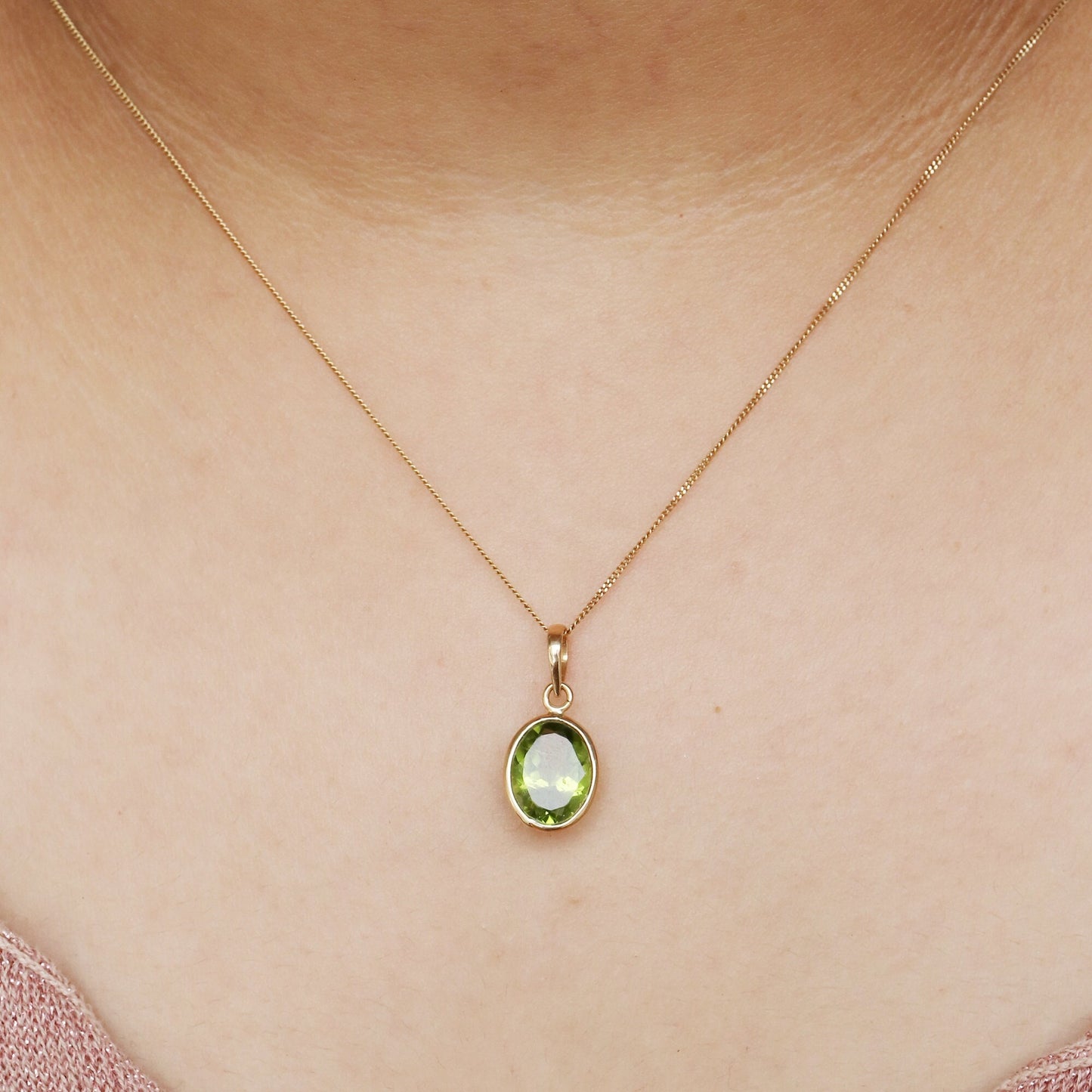 Yellow Peridot Oval Pendant 14K Gold