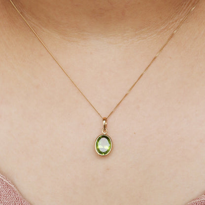 Yellow Peridot Oval Pendant 14K Gold