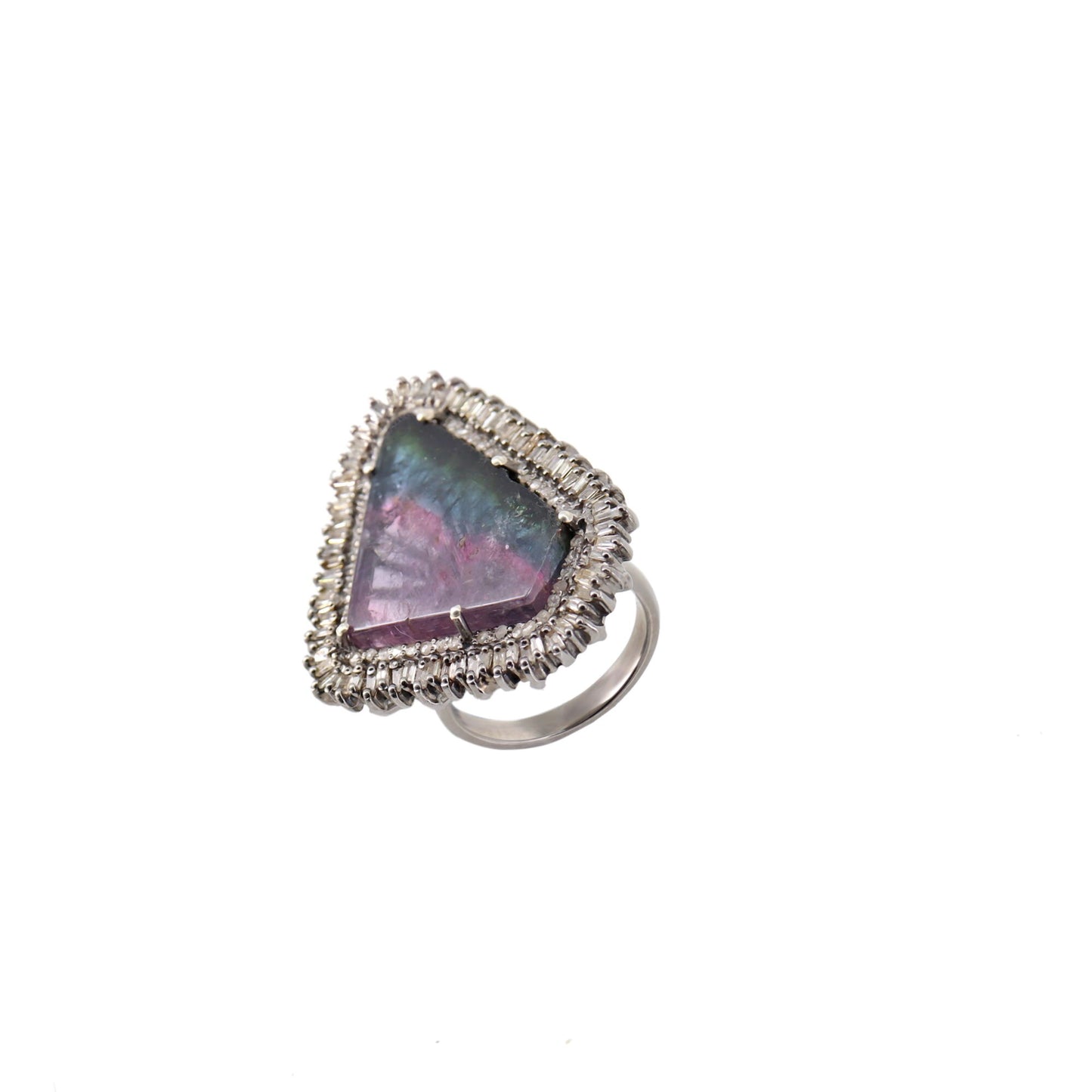 Bio Tourmaline Multi Color Stone Ring Silver