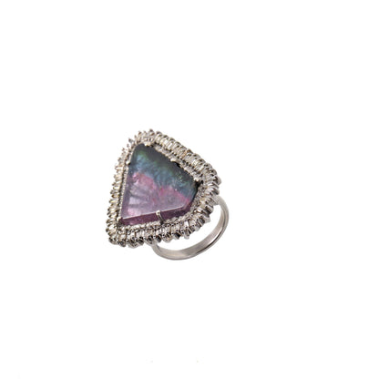 Bio Tourmaline Multi Color Stone Ring Silver