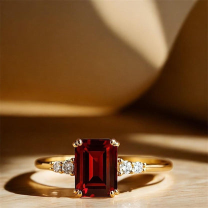 Red Garnet Ring 14K Gold