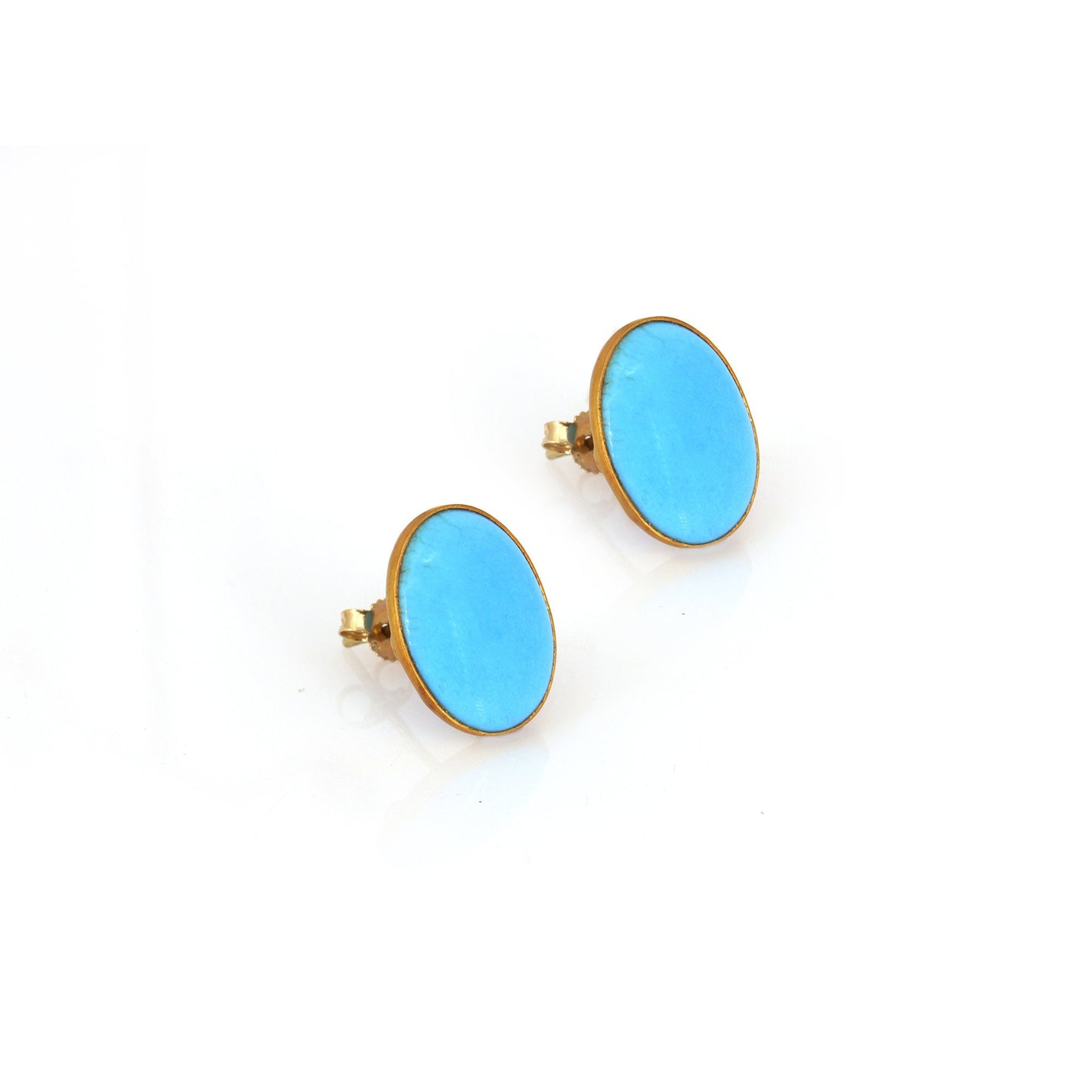 Yellow Cabochon Oval Shape Turquoise Bezel Stud Post Solitaire Fine Gemstone Earring 14K Gold